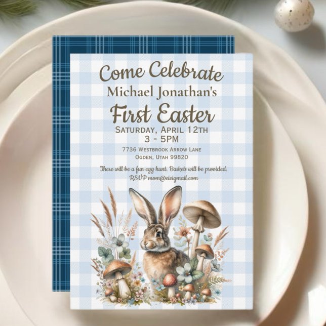 First Easter Jack Rabbit Invitation (Celebrate the joy of a first Easter with our adorable Jack Rabbit collection.)