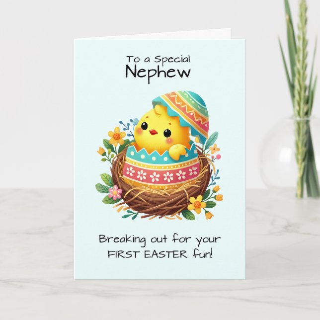 First Easter Nephew Chick Breaking Out of Shell Card (Front)
