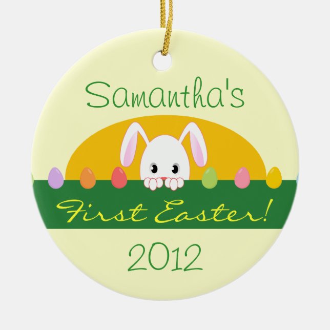 First Easter Peeking Bunny Personalised Ornament (Front)