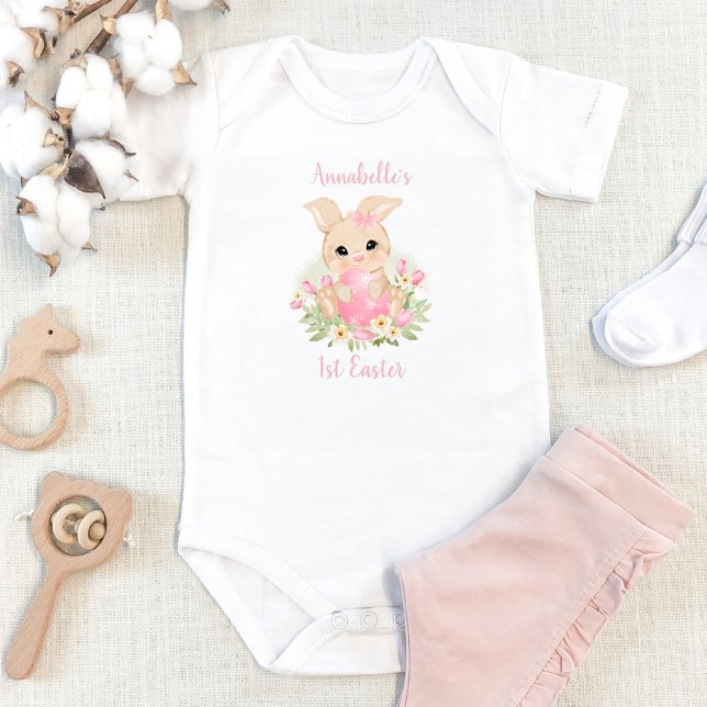 First Easter Personalized Name Girl Pink Bunny Baby Bodysuit (Creator Uploaded)