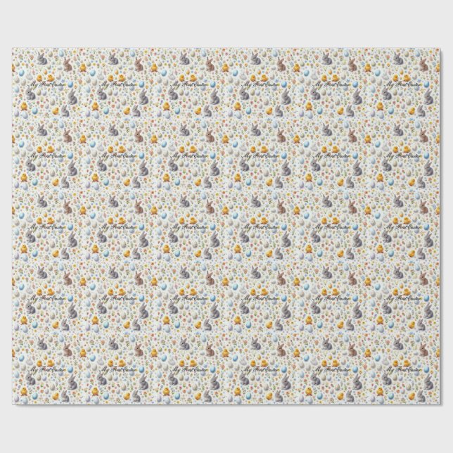 First Easter Wrapping Paper – Cute Bunnies, Chicks (Flat)