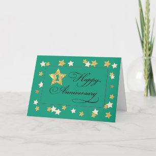 First Employee Anniversary Green Gold Effect Stars Card