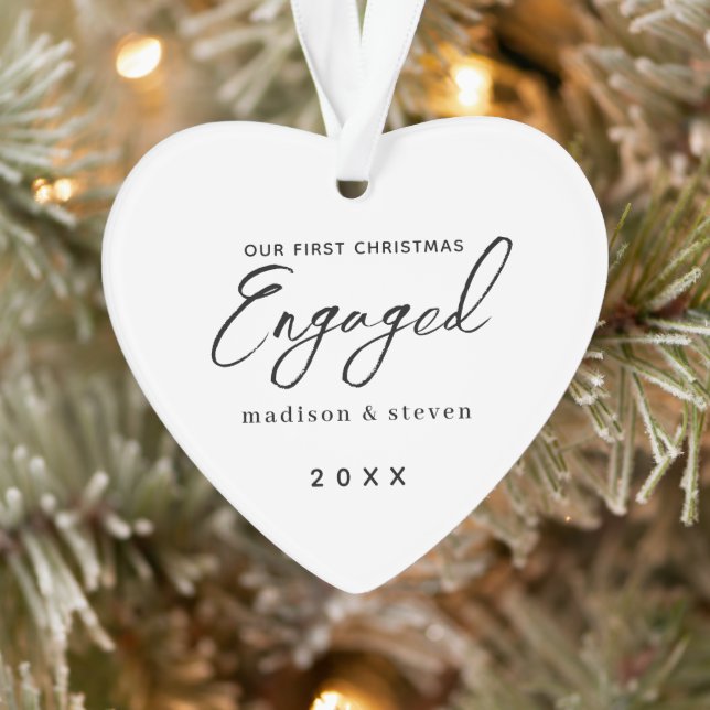 First Engaged Christmas Minimal Modern Script  Ornament (Tree)