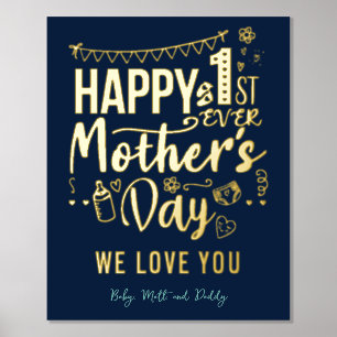 First Ever Mothers Day 1st Time Mum Custom Foil Prints