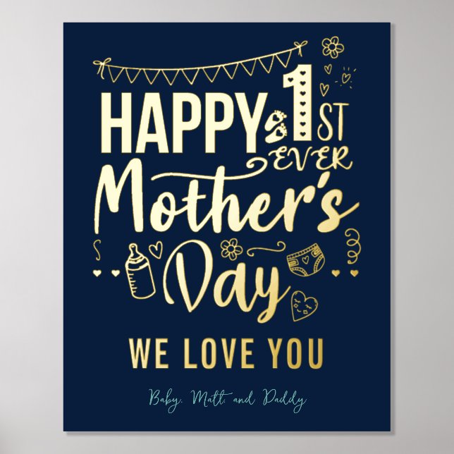 First Ever Mothers Day 1st Time Mum Custom Foil Prints (Front)