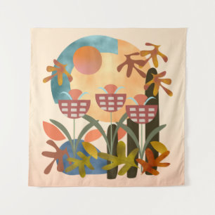 First falling leaves & modern flowers illustration tapestry