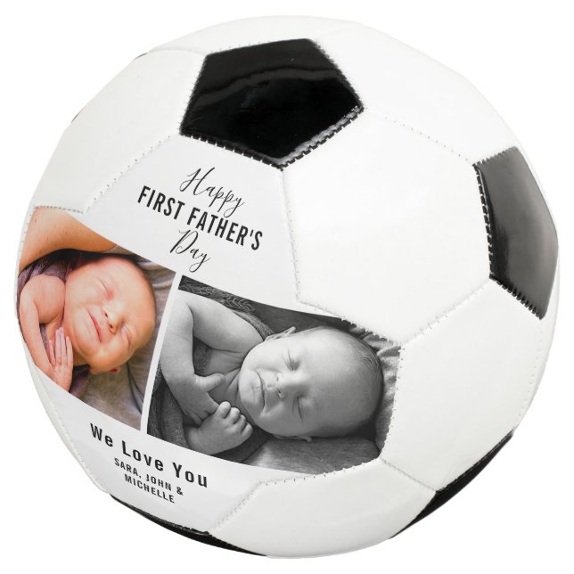 First Father’s Day 2 Photo Baby New Dad Name Soccer Ball (Three Quarter)