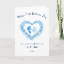 First Father’s Day Blue Watercolor Heart Handprint