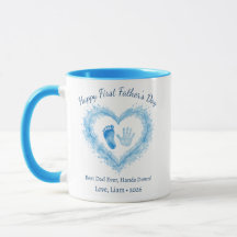First Father’s Day Blue Watercolor Heart Handprint