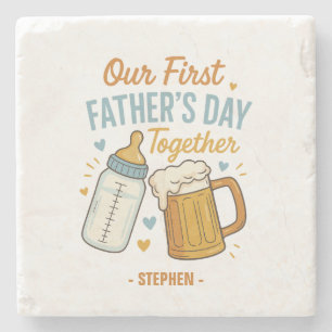 First Father’s Day Together – Beer & Baby Bottle Stone Coaster