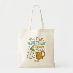 First Father’s Day Together – Beer & Baby Bottle Tote Bag