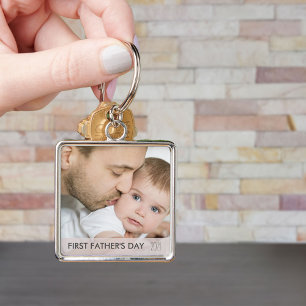 First Fathers Day 2025 Custom Dad and Baby Photo Key Ring