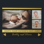 First Father's Day 3 Photo Collage Black And Gold Faux Canvas Print<br><div class="desc">A memorable 1st Father's day gift , for the new dad,  personalised with daddy and baby photos.</div>