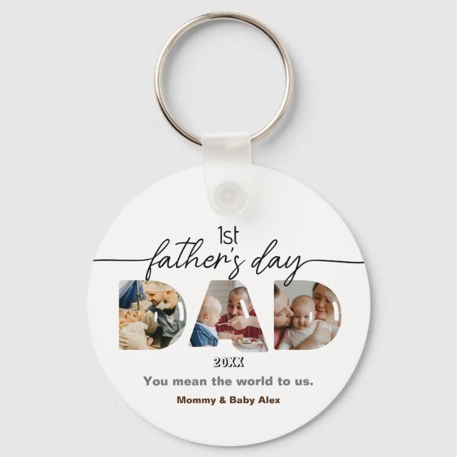First Father's Day 3 Photos Collage  Key Ring (Front)