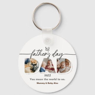 First Father's Day 3 Photos Dad cutout Key Ring