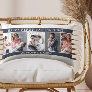 First Fathers Day - 5 Photo Collage Personalised Lumbar Cushion