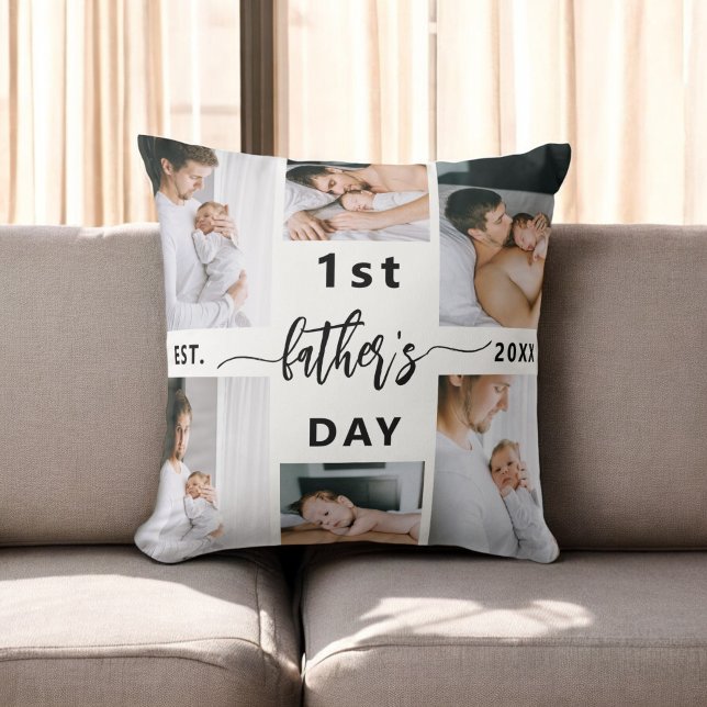 First Father's Day 6 Photo Collage Cushion (Creator Uploaded)
