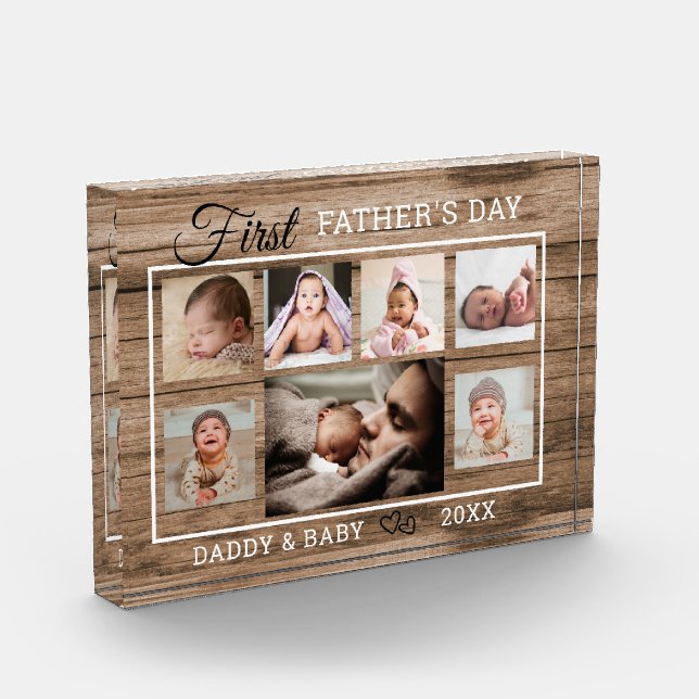 First Father's Day 7 Photo Collage Rustic Wood (Left)