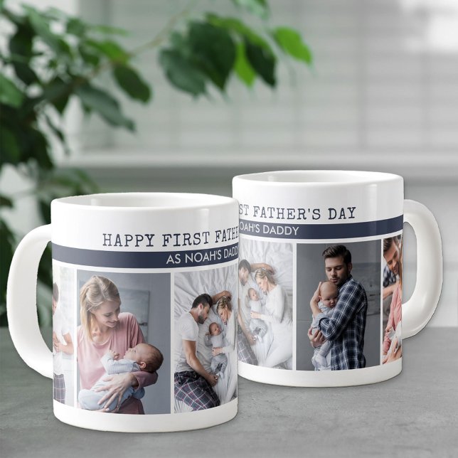First Father's Day as Daddy - 5 Photo Collage Large Coffee Mug (Creator Uploaded)