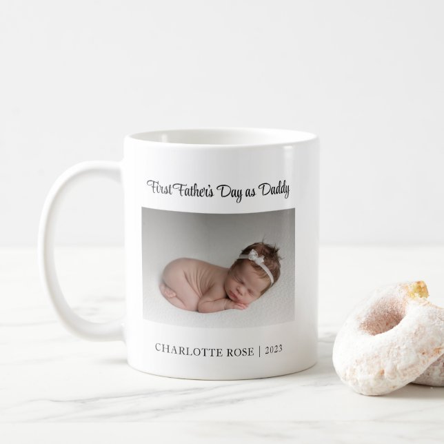 First Father's Day as Daddy New Baby Photo Coffee Mug (With Donut)