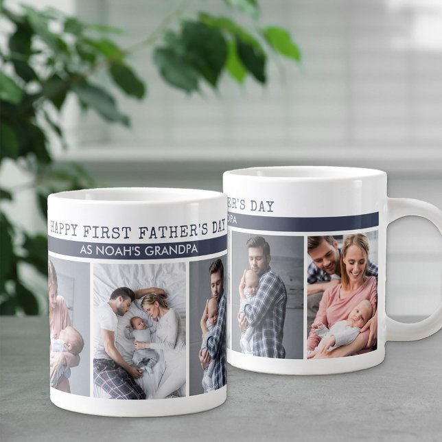 First Father's Day as Grandpa - 5 Photo Collage Large Coffee Mug (Creator Uploaded)