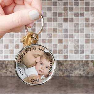 First Fathers Day as Grandpa Custom Year and Photo Key Ring