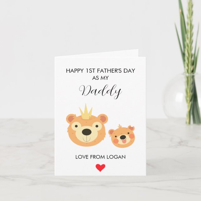 First Father's Day As My Daddy Custom Cute Bear Holiday Card (Front)