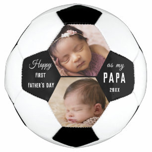 First Father's Day As Papa 2 Photo Collage Grandpa Soccer Ball