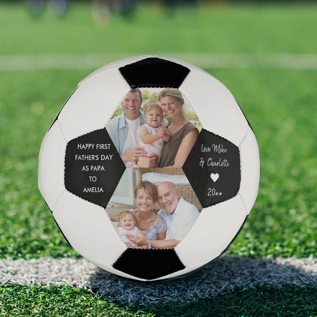 First Fathers Day as Papa 2 Photo Personalised Soccer Ball (Creator Uploaded)