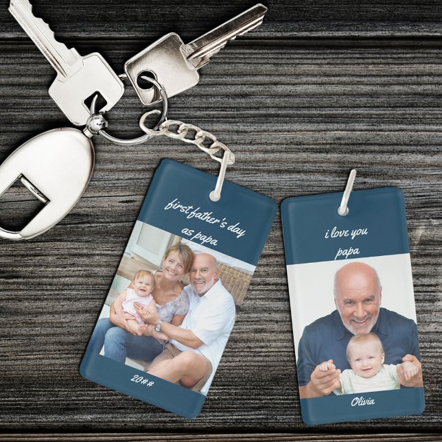 First Father's Day as Papa Blue 2 Photo Keychain (Creator Uploaded)
