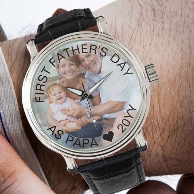 First Fathers Day as Papa Personalised Photo Watch (Creator Uploaded)