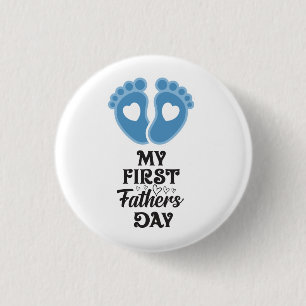 "First Father's Day" Baby Blue Footprints Button