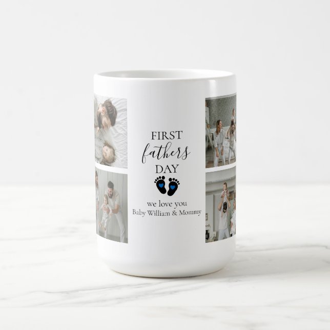 First Father's Day – Baby Footprints & Blue Hearts Coffee Mug (Center)