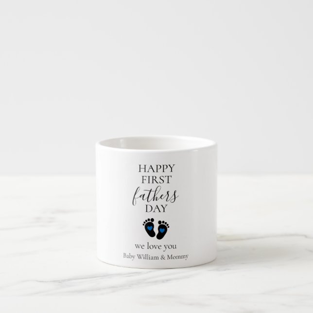 First Father's Day – Baby Footprints & Blue Hearts Espresso Cup (Front)
