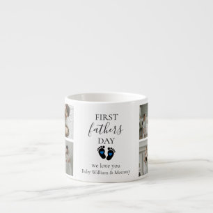 First Father's Day – Baby Footprints & Blue Hearts Espresso Cup