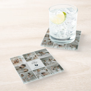 First Father's Day – Baby Footprints & Blue Hearts Glass Coaster