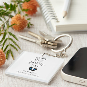 First Father's Day – Baby Footprints & Blue Hearts Key Ring