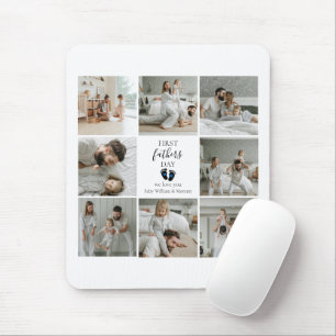 First Father's Day – Baby Footprints & Blue Hearts Mouse Pad