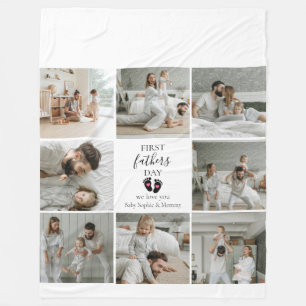 First Father's Day – Baby Footprints & Pink Hearts Fleece Blanket