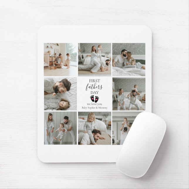 First Father's Day – Baby Footprints & Pink Hearts Mouse Pad (With Mouse)