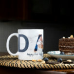 First Father's Day Baby Photo Dusty Blue Marble Coffee Mug<br><div class="desc">Awwww, it's his first Father's Day!!! Celebrate this precious moment with this cute mug featuring baby's photo inside a photo cutout letter A. On a marble look background, the word "DAD" is spelled out in a dusty blue watercolor texture, and the letter "A" is replaced by baby's photo. Personalised message...</div>