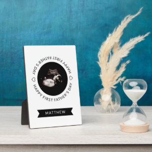 First Father's Day Baby Sonogram Heart Photo   Plaque