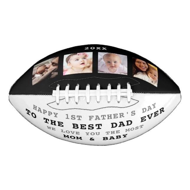First Father's Day Best Dad Ever 4 Photo Collage Football (Front)