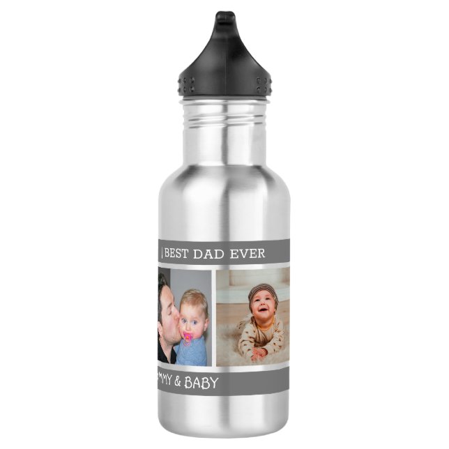 First Father's Day Best Dad Ever 4 Photo Grey 532 Ml Water Bottle (Right)