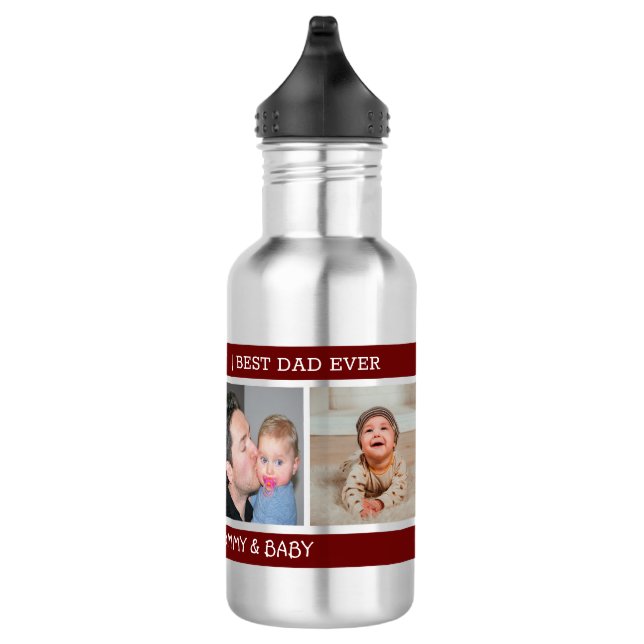 First Father's Day Best Dad Ever 4 Photo Maroon 532 Ml Water Bottle (Right)