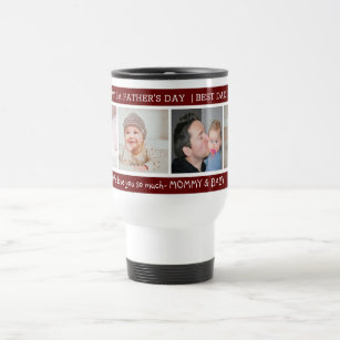 First Father's Day Best Dad Ever 4 Photo Maroon Travel Mug