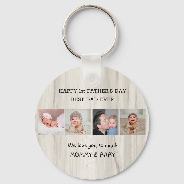 First Father's Day Best Dad Ever Wood 4 Photo Key Ring (Front)