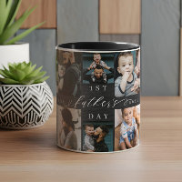 First Father's Day Black Woodgrain Photo Collage
