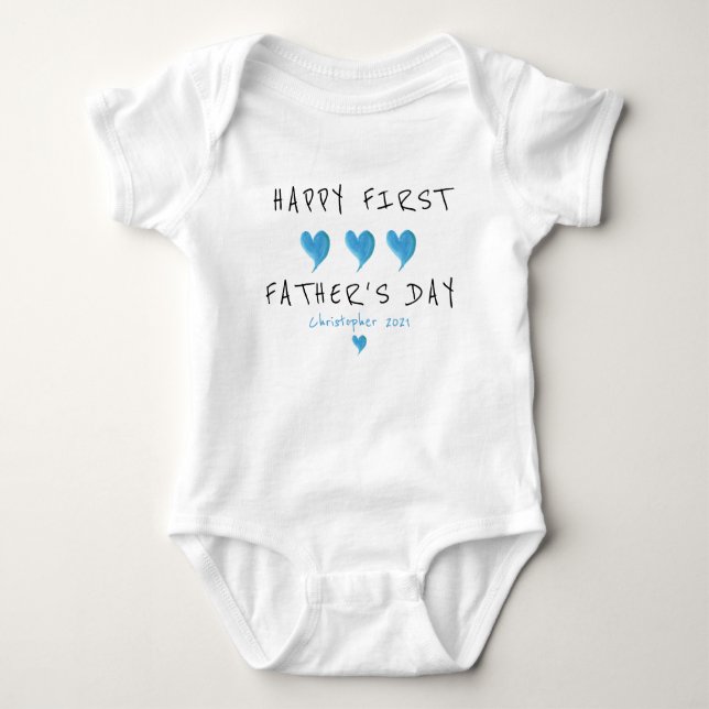 First Father's Day Blue Heart Custom Baby Bodysuit (Front)