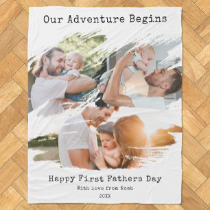 First Fathers Day Brush Stroke 3 Photo Collage Fleece Blanket
